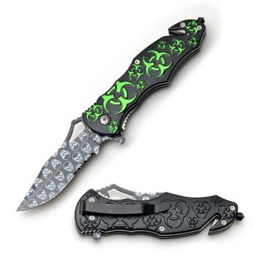 "Zombie" Hunter Rescue Style Action Assist Knife 4.75" Black